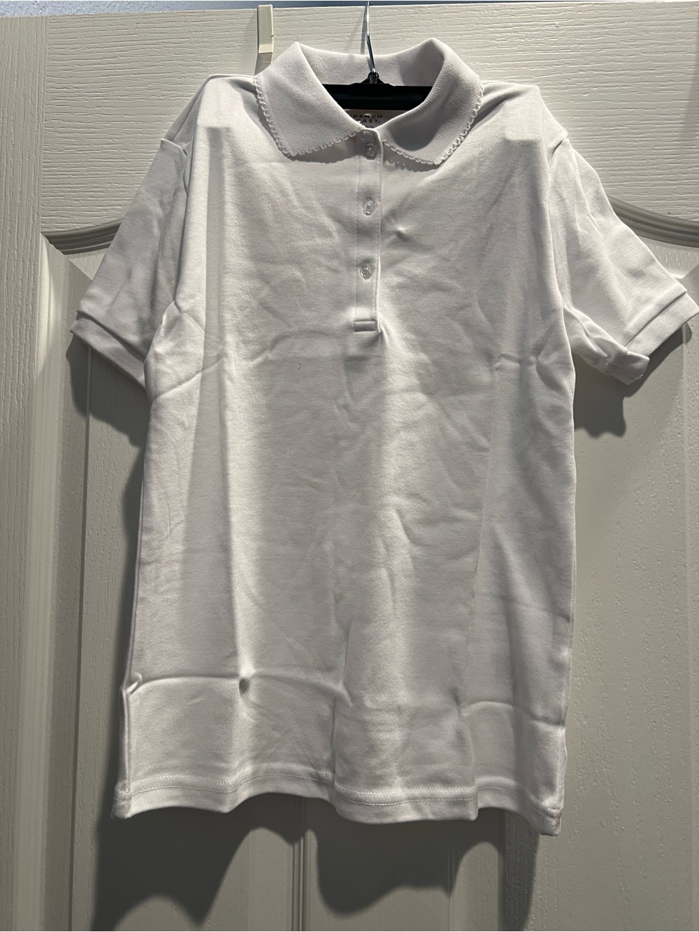 French Toast White Polo Shirt with Scalloped Collar